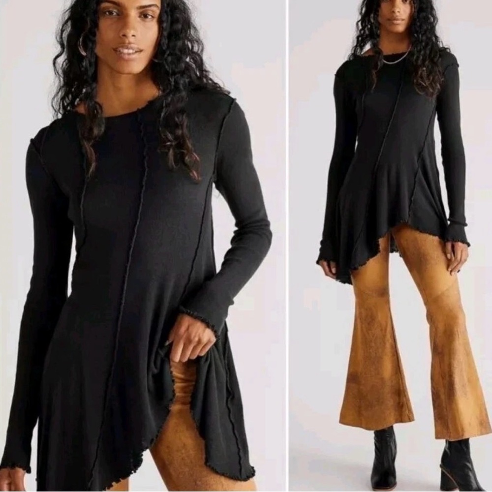 We The Free Full Swing Black Asymmetric Long Sleeve Tunic